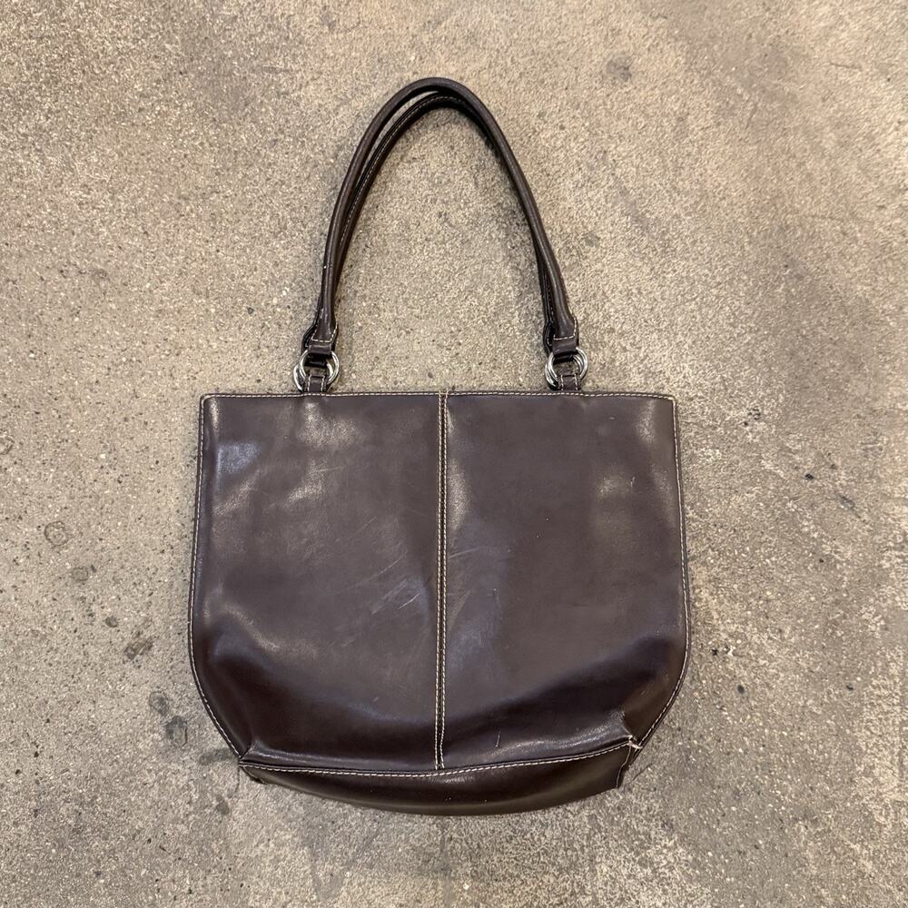 Wilson’s Leather Genuine Brown Tote Bag Shoulder Handbag Contrast Stitch Used